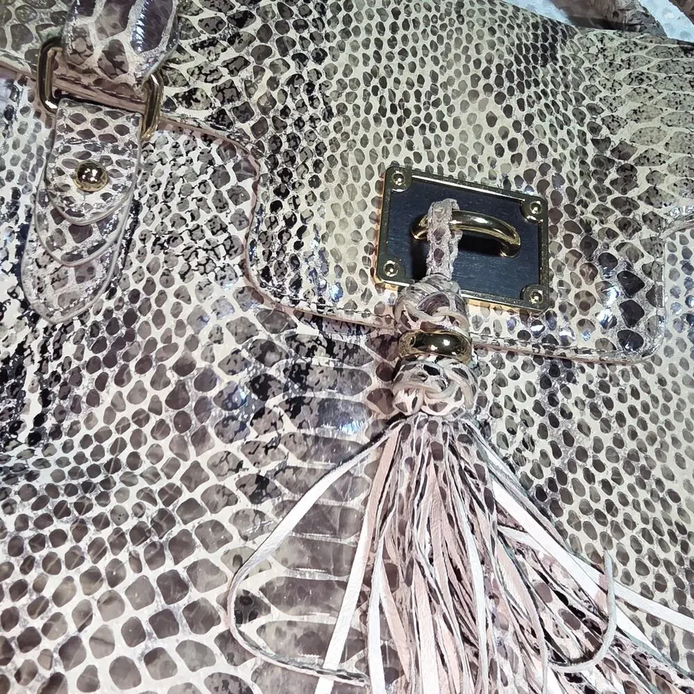ELLIOT LUCCA SNAKESKIN EMBOSSED LEATHER SHOULDER BAG